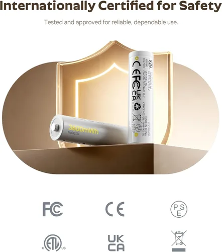 Vista 5 de imuto Baterías recargables AA, baterías de litio de 3600 mWh AA, paquete de 4, salida de 1.5 V 2 A, doble batería, vida útil de más de 1600 ciclos
