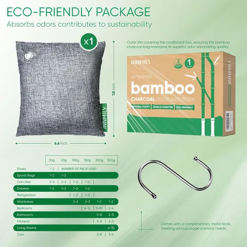 Vista 2 de Absorbedor de olores de carbón activado, ganchos grandes de 17.64 oz de ancho, eliminador de olores naturales para olores fuertes, bolsas