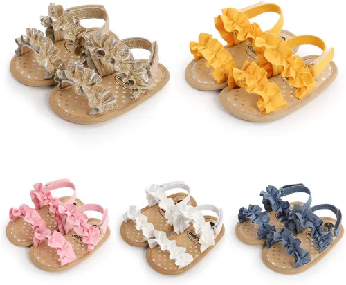 Vista 5 de COSANKIM Sandalias de verano para bebés y niñas con suela suave de flores, zapatos de vestir para cuna, recién nacidos, para recién nacidos