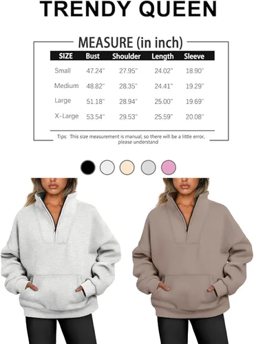 Vista 6 de Trendy Queen Sudaderas con media cremallera, sudaderas con capucha de gran tamaño, suéteres de otoño 2024 Y2K ropa de invierno