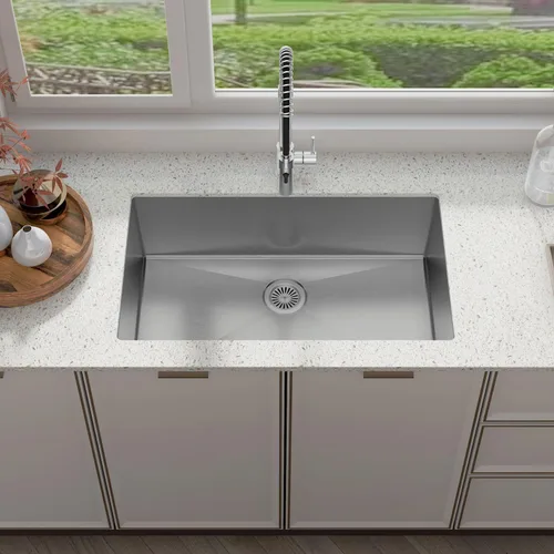 Vista 10 de Sinber HU1517S-S Fregadero de cocina de un solo compartimento bajo encimera de 16" x 18" x 8" con acero inoxidable 304 calibre 18 acabado satinado