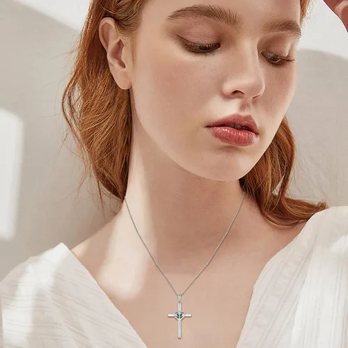 Vista 3 de Inpasne Collar de cruz de mariposa para mujer, plata de ley 925, con colgante de crucifijo, collar de piedra natal, joyería de regalo para mujeres