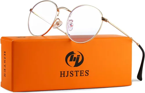 Vista 5 de HJSTES - Gafas redondas con filtro de luz azul para hombres y mujeres, estilo retro, con lente transparente y marco metálico
