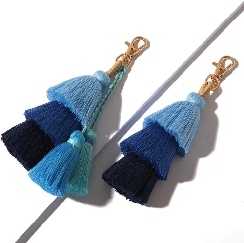 Vista 7 de Llavero colorido con borla para bolso Bohemia hecha a mano con flecos bonitos llaveros para mujeres, bolso y bolso