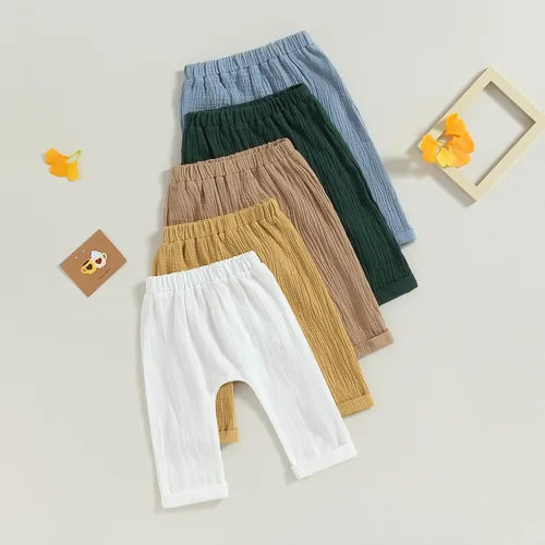 Vista 8 de Pantalones deportivos de algodón y lino para bebés, niños y niñas, elásticos, básicos, pantalones largos con harén, ropa de otoño