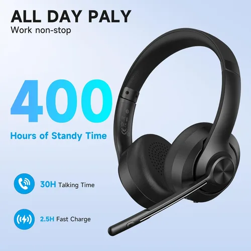 Vista 3 de AOC Wireless Headset with Mic for Work, Bluetooth 5.4 Computer Headphones. with USB-A Dongle, Clear Call Mic, 30H Battery, One-Touch Mute, Great