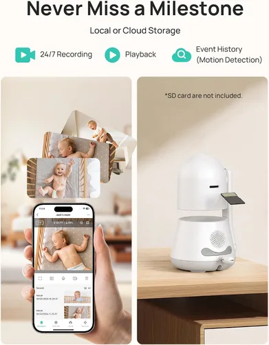 Vista 9 de Dr.Care LumiView Smart WiFi Baby Monitor – 5 pulgadas 1080P FHD y control de aplicación de cámara 2K, modo de privacidad, batería extraíble de 5000