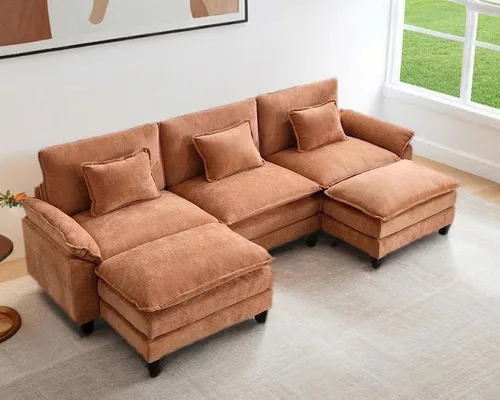 Vista 36 de Sofá Seccional, Sofá Modular Cloud con Otomana, Sofás Cama de Asiento Profundo con Almohadas Decorativas, Cómodo Sofá de Dos Plazas de Chenilla