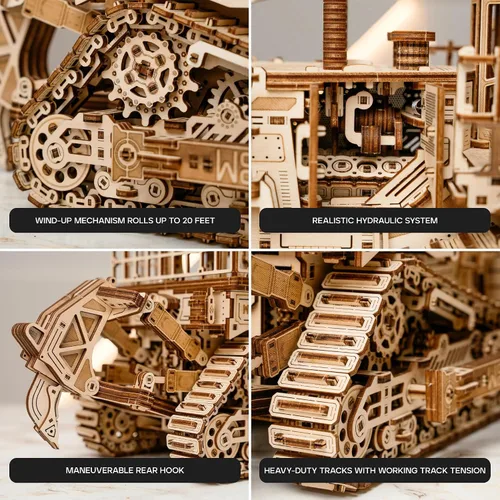 Vista 5 de Wood Trick Terrain Titan Bulldozer - Rompecabezas de madera 3D para adultos