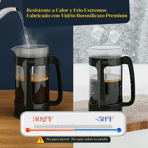 Vista 6 de ESPRO P3 Cafetera de prensa francesa, 18 oz, negro, prensa de filtro doble