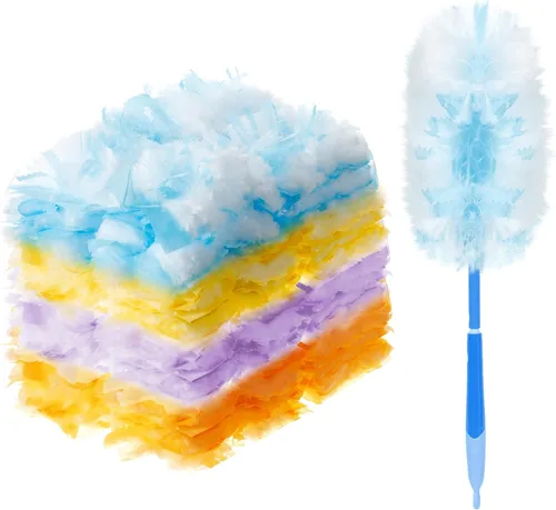 Vista 25 de Vesici 50 piezas de repuesto de plumero compatibles con Swiffer Dusters, repuesto desechable a granel grueso con 1 mango resistente para limpieza