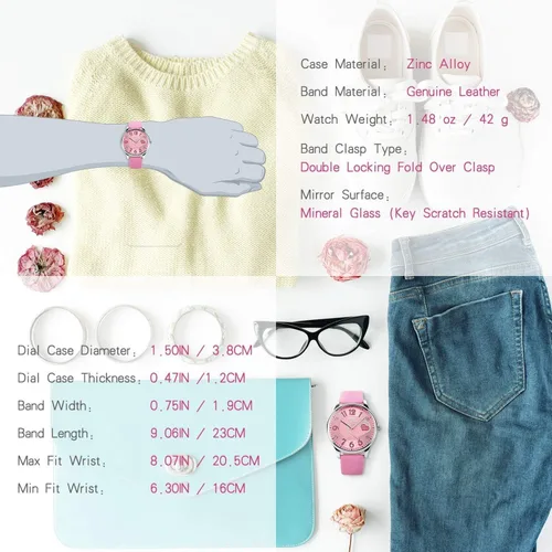 Vista 7 de IJAHWRS Reloj analógico para niñas reloj de pulsera de cuarzo de moda correa de piel esfera grande divertido lindos relojes con forma de corazón