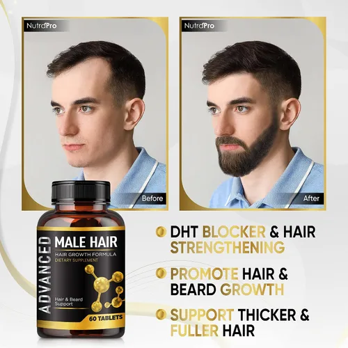 Vista 3 de NutraPro Vitaminas para el crecimiento del cabello para hombres, suplemento anti pérdida de cabello.