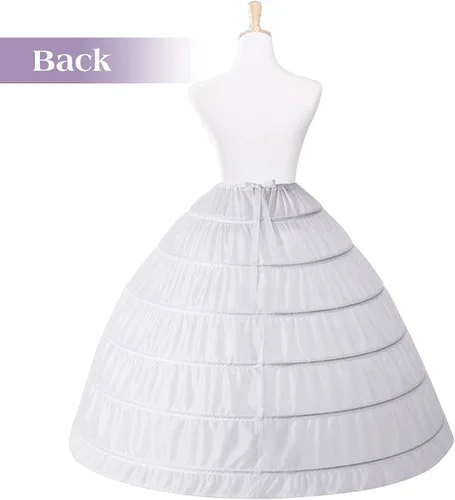 Vista 4 de Enagua para mujer, falda de 6 aro, longitud hasta el suelo, enagua de crinolina para vestido de baile, vestido de boda, quinceañera