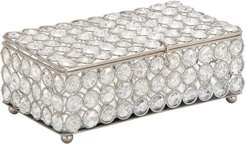 Vista 6 de Deco 79 Glam - Joyero rectangular de metal, 8 x 4 x 3 pulgadas, color plateado