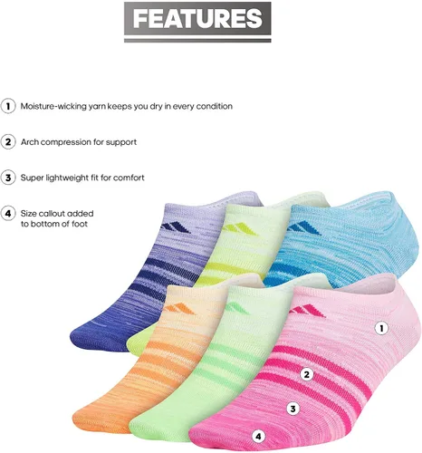 Vista 2 de adidas Calcetines invisibles Superlite para niñas (6 pares)