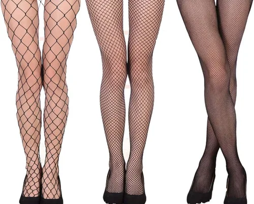 Vista 2 de Paquete de 3 mallas de red de cintura alta para mujer, medias de malla, Negro
