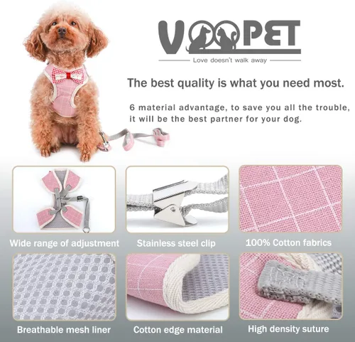 Vista 2 de Voopet - Arnés para perro fácil de poner y quitar, chaleco con malla delantera acolchada para cachorro con correa, arnés ajustable para mascotas sin
