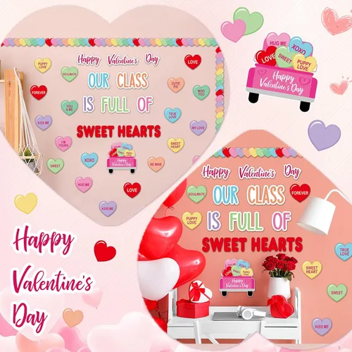 Vista 7 de Tablero de anuncios de corazón para el día de San Valentín, decoración de aula, recortes de papel de corazón de amor a granel con bordes