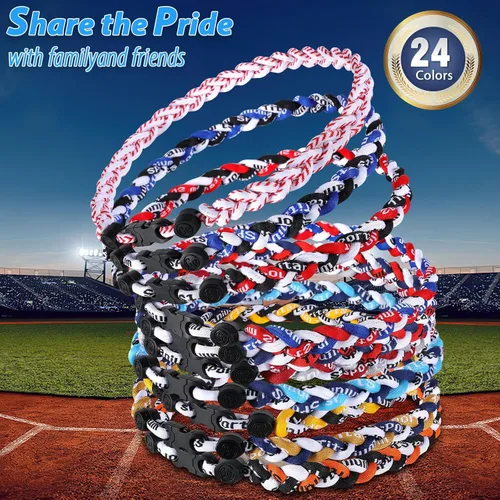 Vista 4 de Paquete de 12 Collares de Béisbol de 18 Pulgadas, Regalo de Equipo para Fanáticos de Béisbol, Diseño de Cuerda Tornado de Titanio Triple Trenzado