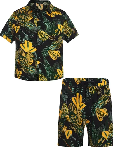 Vista 3 de COOFANDY Conjunto de camisa hawaiana y pantalones cortos a juego para la familia, conjunto de blusa floral para hombre y mujer