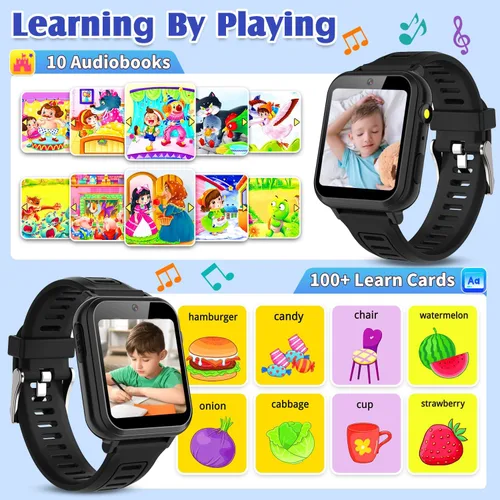 Vista 7 de Reloj inteligente para niños con caja de reloj, Negro, Pequeño, Negro