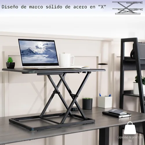Vista 4 de VIVO Desk-V001J - Elevador de escritorio de pie ajustable en altura superior, ultra delgado, convertidor de escritorio compacto para monitor o Negro