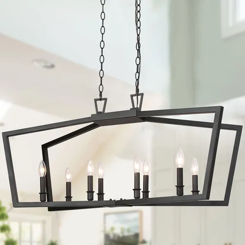 Vista 8 de KSANA Lámpara de araña negra y dorada, lámpara de araña moderna lineal para comedor, lámpara grande de 48.5” de 8 luces para isla de cocina