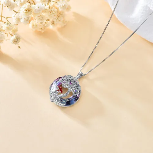 Vista 4 de YOSOPRETTY Collar de seta de plata de ley 925 con colgante de árbol de la vida de rana, caracol, fase lunar, collar con colgante de hongo, joyería