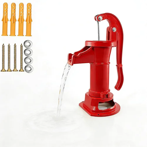 Vista 7 de Bomba de jarra de hierro fundido antiguo y duradera: Bomba manual de pozo de succión para transferencia de agua, elevación máxima de 25 pies, fácil
