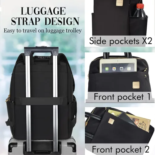 Vista 5 de Mochila para laptop para mujer, delgada de viaje, bolsa para computadora portátil de hasta 15.6 pulgadas, ligera, tamaño mediano, bolsa de trabajo
