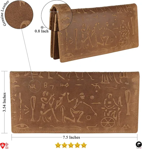 Vista 3 de Mou Meraki Cartera larga plegable de cuero genuino para hombre con bloqueo RFID