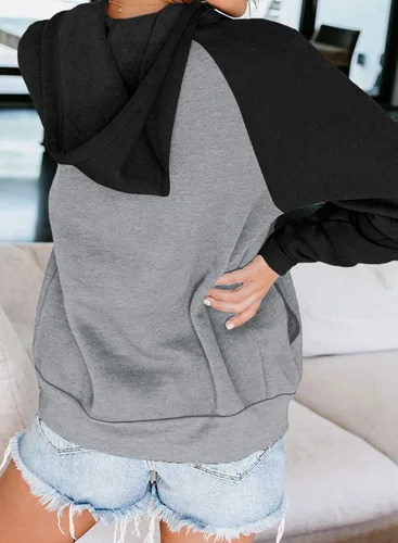 Vista 4 de INFITTY Sudadera casual con capucha y bolsillo para mujer, manga larga, con cremallera, ligera, con bloques