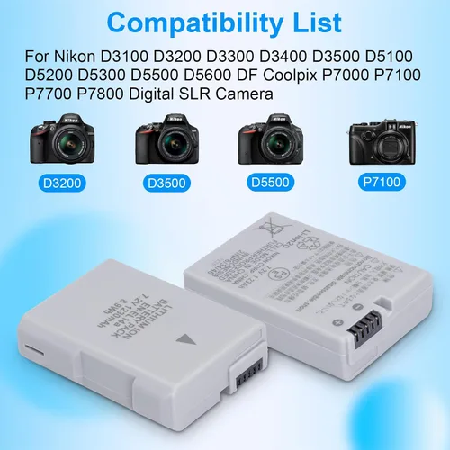 Vista 2 de EN-EL14 EN-EL14A - Batería de 1230 mAh con cargador rápido MH 24 para Nikon D3100 D3200 D3300 D3400 D3500 D5100 D5200 D5300 D5500 D5600 P7 000