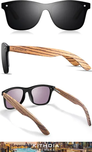 Vista 2 de Kithdia Zebra Gafas de sol de bambú de madera polarizadas para hombres y mujeres - Gafas de sol de madera S5029