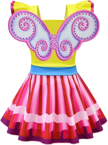 Vista 3 de HenzWorld Nancy Disfraz de mariposa con alas de hada para niñas, disfraz de Halloween, ropa de fiesta de cumpleaños
