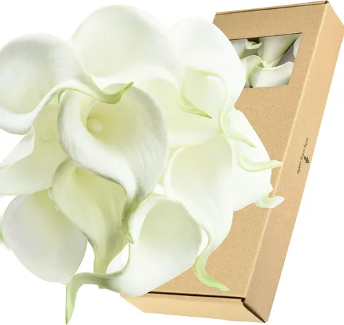 Vista 9 de FiveSeasonStuff Real Touch - Ramo de flores artificiales de lirio de cala para novia, arreglos florales, 15 lirios de cala (azul cerúleo)