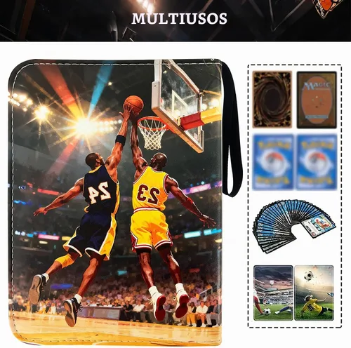 Vista 4 de Carpeta de tarjetas de baloncesto con 400 bolsillos, para coleccionistas de tarjetas, 4 bolsillos con 50 fundas extraíbles Baloncesto de 400