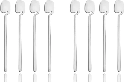 Vista 9 de JASHII 8 cucharas de mango largo para colgar, cuchara de té helado, cuchara de café, cucharas agitadoras de acero inoxidable 304 para té, postre