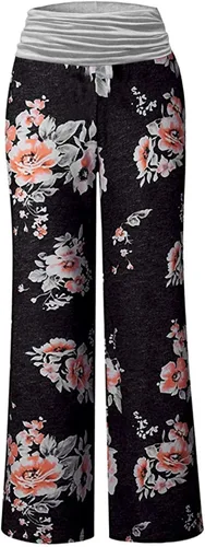 Vista 4 de Gracyoga - Pantalones de pijama cómodos para mujer, pantalones de yoga tipo palazzo con pierna ancha, pantalones elásticos con cintura plegada