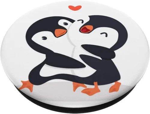 Vista 2 de Bonita idea de regalo de pingüino para sus PopSockets agarre y soporte para teléfonos y tabletas, Negro