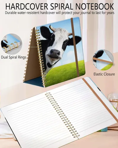 Vista 2 de Cuaderno de espiral A5, lindo cuaderno para mujeres y hombres, cuaderno de tapa dura con rayas universitarias para trabajo y toma de notas, 60