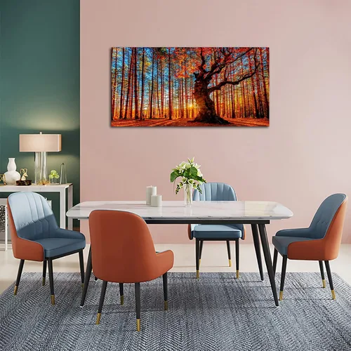 Vista 5 de Arte de pared de bosque grande, bosque y puesta de sol, lienzo, cuadros de hojas rojas, paisaje, lienzo, obra de arte contemporánea de naturaleza
