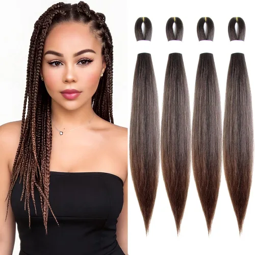 Vista 99 de Cabello trenzado burdeos, 10 pulgadas, 4 paquetes Cabello preestirado, trenzas de ganchillo cortas y rectas, textura Yaki, fibra sintética