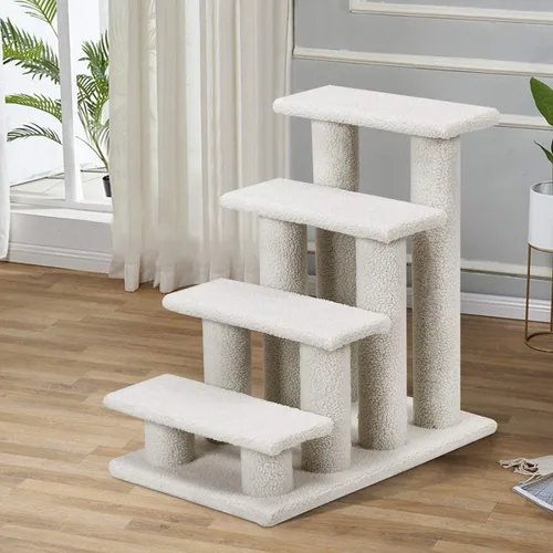 Vista 4 de Tangkula Escaleras para Mascotas para Gatos y Perros, Rampa de Escalera Alfombrada de 4 Escalones Trepador para Gatos Poste Rascador para Gatos