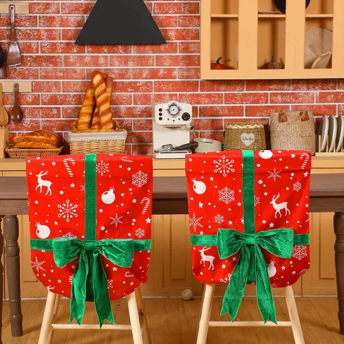 Vista 4 de Buryeah Juego de 4 fundas navideñas para silla de comedor, fundas de Navidad, juego de fundas extraíbles y lavables para decoración de silla de arco