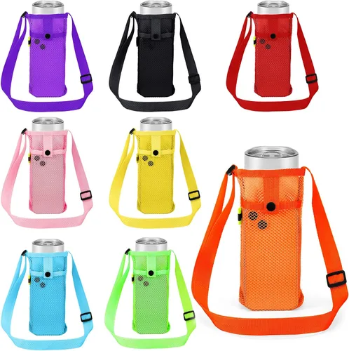 Vista 10 de 8 soportes para botellas con malla de correa, 7.4 x 3.5 pulgadas, colores Colores brillantes
