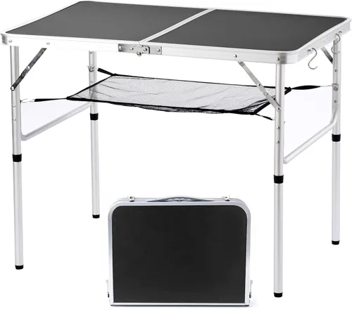 Vista 8 de YUFIFAIRY Mesa de campamento plegable pequeña, 24 pulgadas de largo x 16 pulgadas de ancho con patas de altura ajustable, todo negro