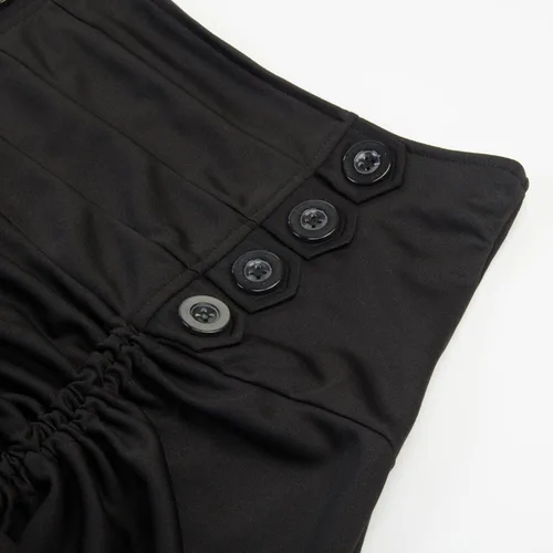 Vista 6 de symoid Falda gótica steampunk para mujer, falda asimétrica plisada gótica con dobladillo de encaje floral