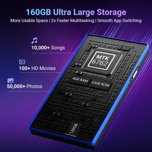 Vista 11 de MECHEN Android13 Reproductor MP3 160GB 5" 1080P IPS Bluetooth 5.0 WiFi Negro 160GB(4+32+128GB Card), 5" 720x1280 Display, Play Store for